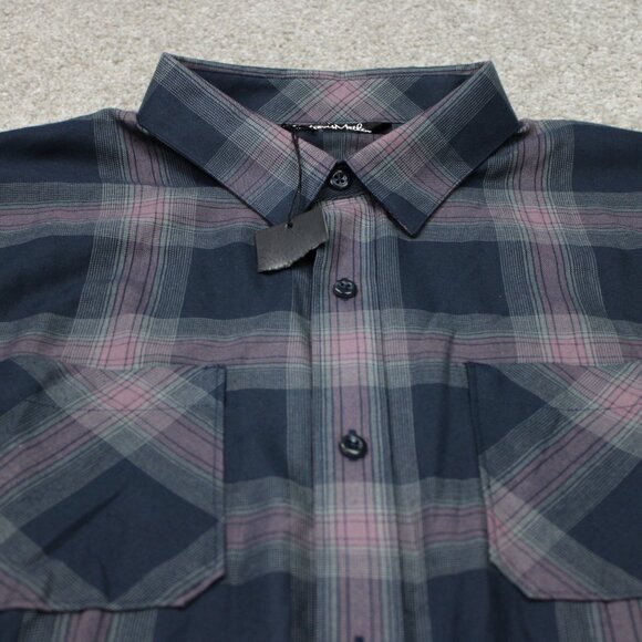 Travis Mathew Shirt NWT Mens Large Purple/Black Clould Plaid Flannel Long Sleeve - Picture 5 of 16